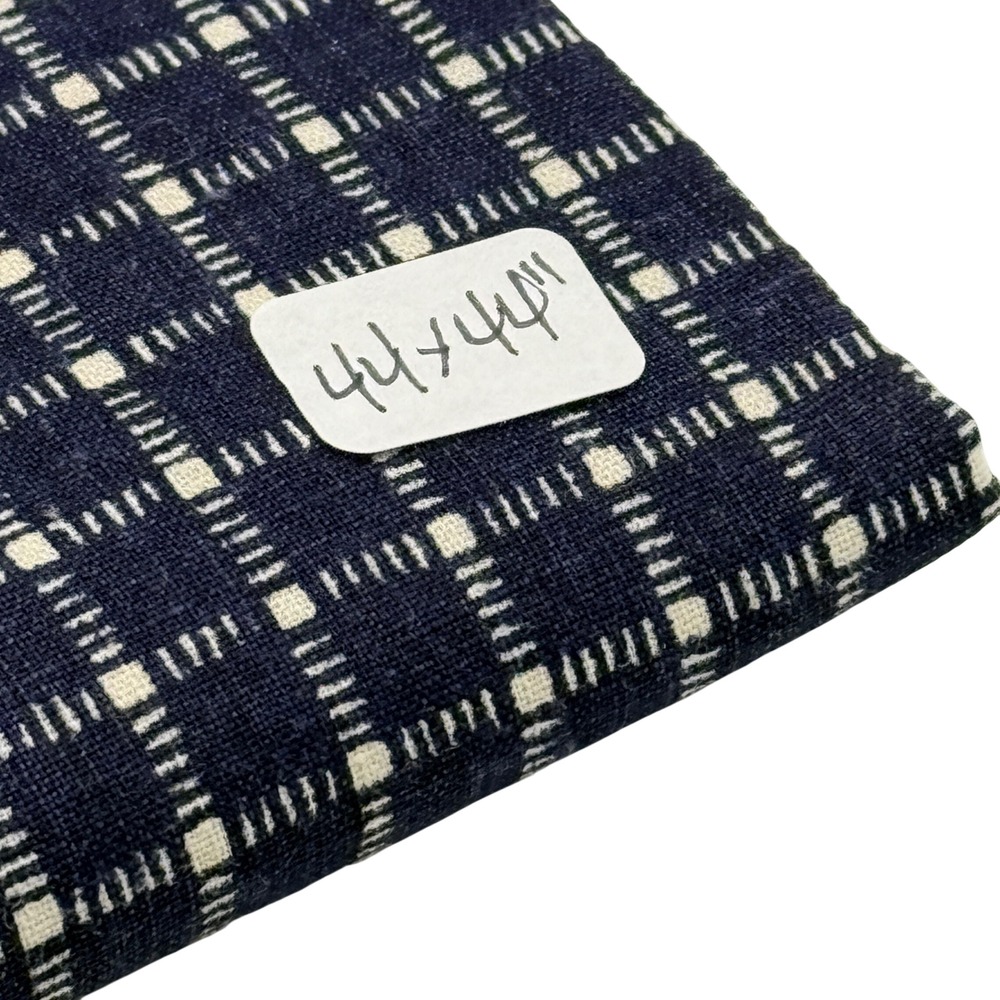 Indigo Blue Grid Pattern Fabric Remnant White Dash Square 44x44 Cotton Blend